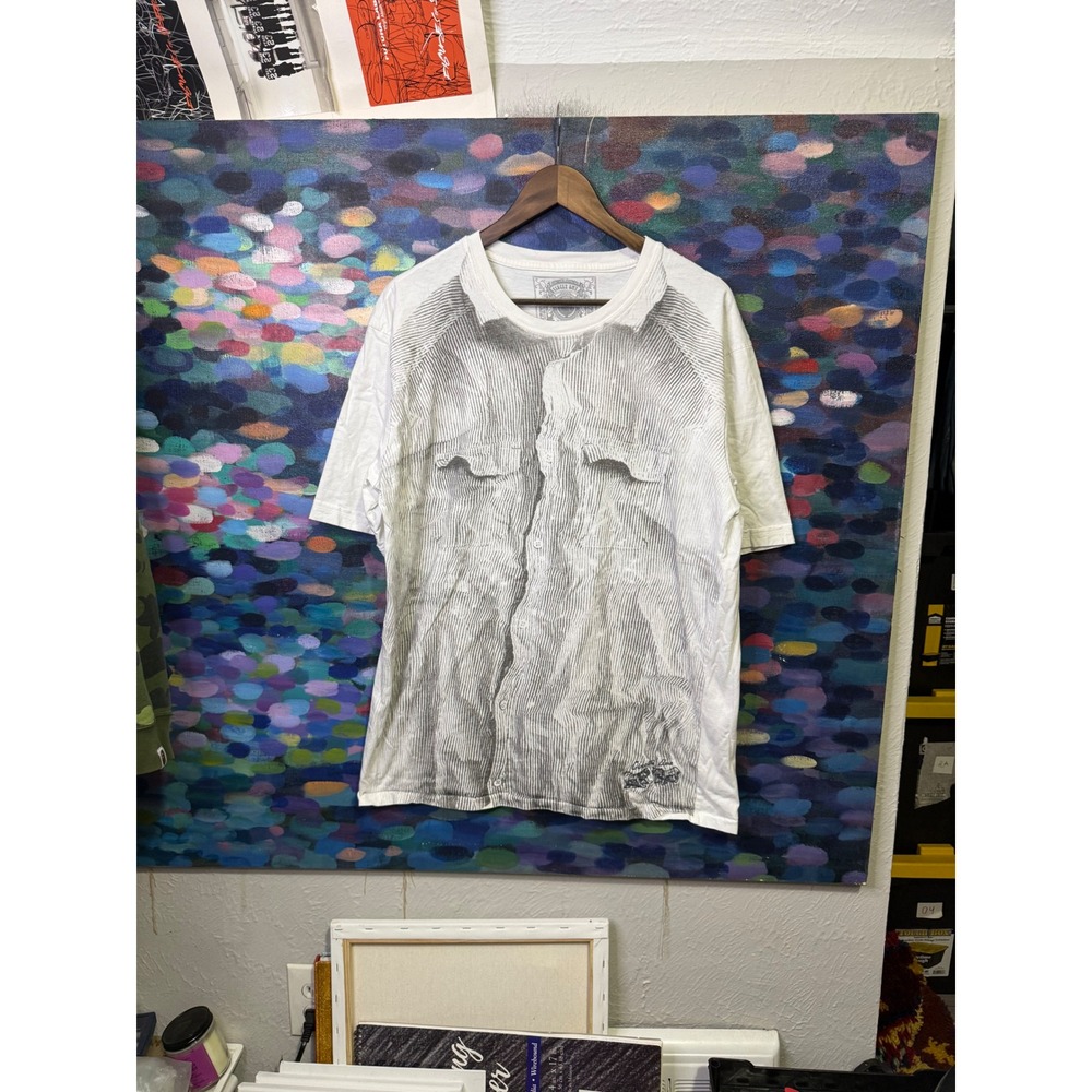 Circle One Mens Trompe Loeil Graphic T-Shirt White Faux Button Down Print 2XL